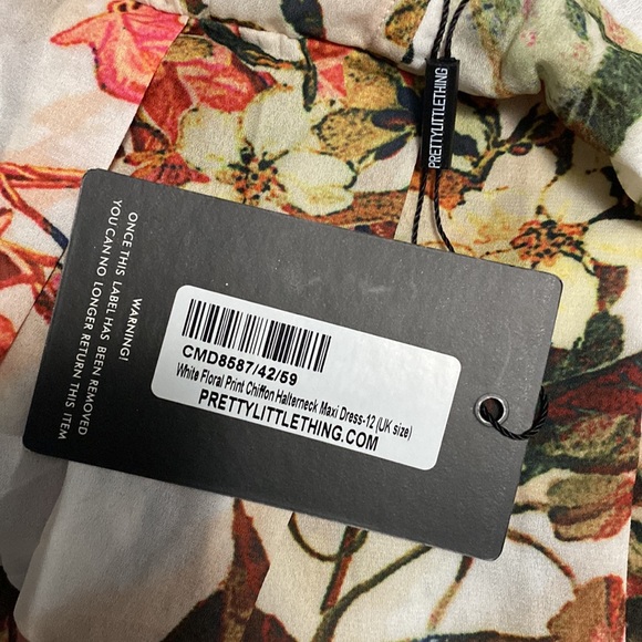 WHITE FLORAL PRINT CHIFFON HALTERNECK MAXI DRESS - Picture 6 of 8